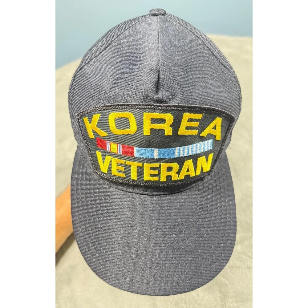 Korea Veteran Trucker Hat Mens One Size Navy Embroidered Ribbon Cap